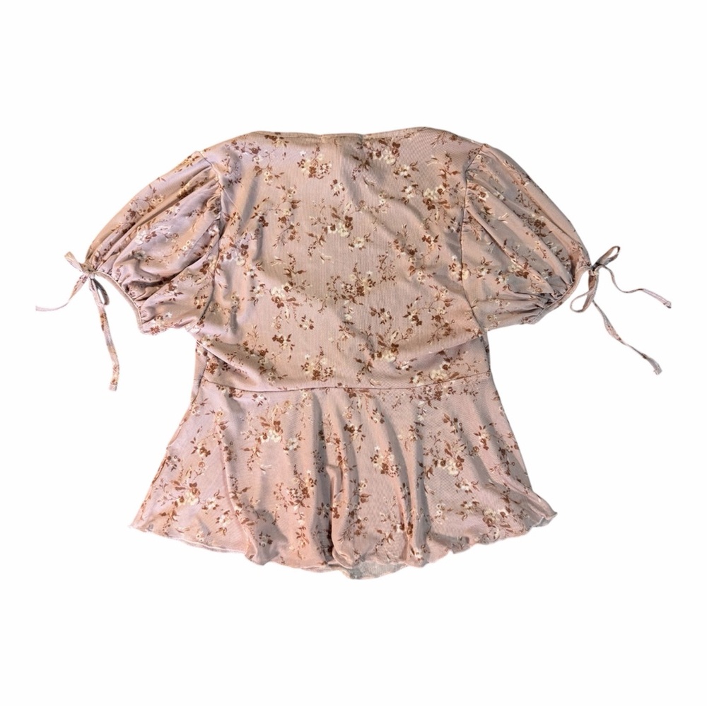 Babydoll Top Y2K Floral Sheer Mesh Coquette Puff Sleeve M Kawaii Fairycore Soft - Picture 2 of 9